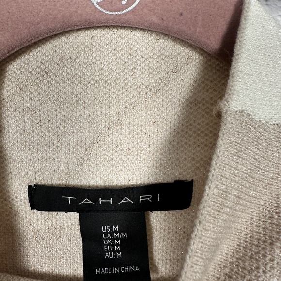 Tahari Beige and Cream Floral Jacquard Mock Neck Sweater - Picture 6 of 9